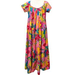 Vintage Handmade? Womens Size L/XL Bright Large Floral Short Sleeve Muumuu Dress